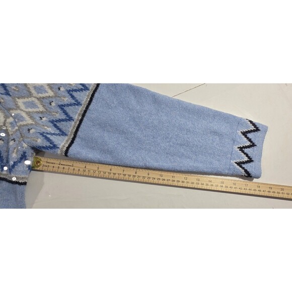 Loft Women's Sequin Fair Isle Cardigan Sweater Blue Shimmery Winter Holidays XXL - Picture 14 of 15